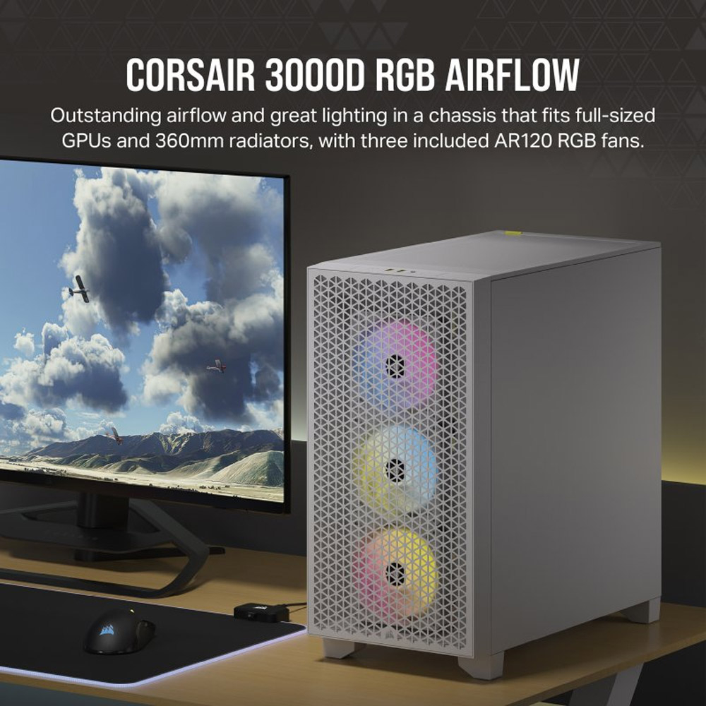 Caixa ATX Corsair 3000D Airflow RGB Vidro Temperado Branca 3